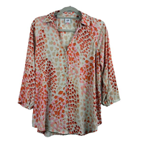 Cabi Go To Blouse XS Style 6081 Cheeky Skin Animal Print Collared V Neck Sheer - Picture 1 of 11